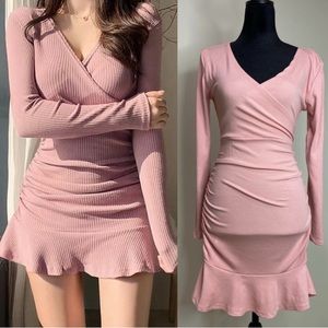 Midi Dresses For Women V Neck Elegant Clothes Long Sleeve Ruffles